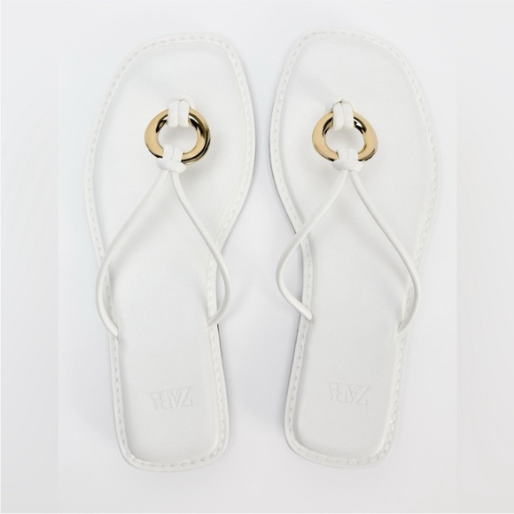 NWT! Zara White Sandals with Gold Accent - Picture 1 of 5